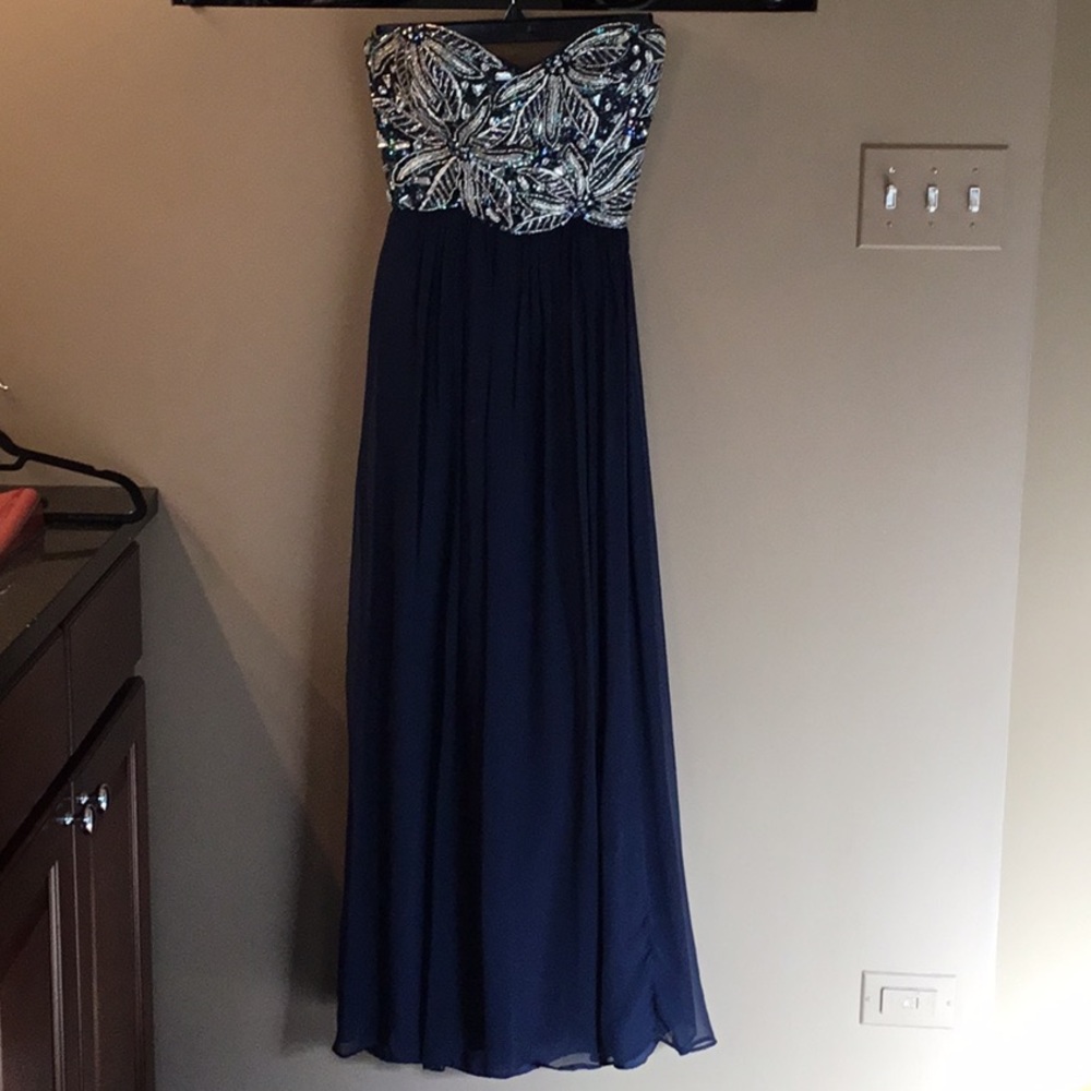 Gorgeous Midnight Blue Beaded Top Long Prom Dress